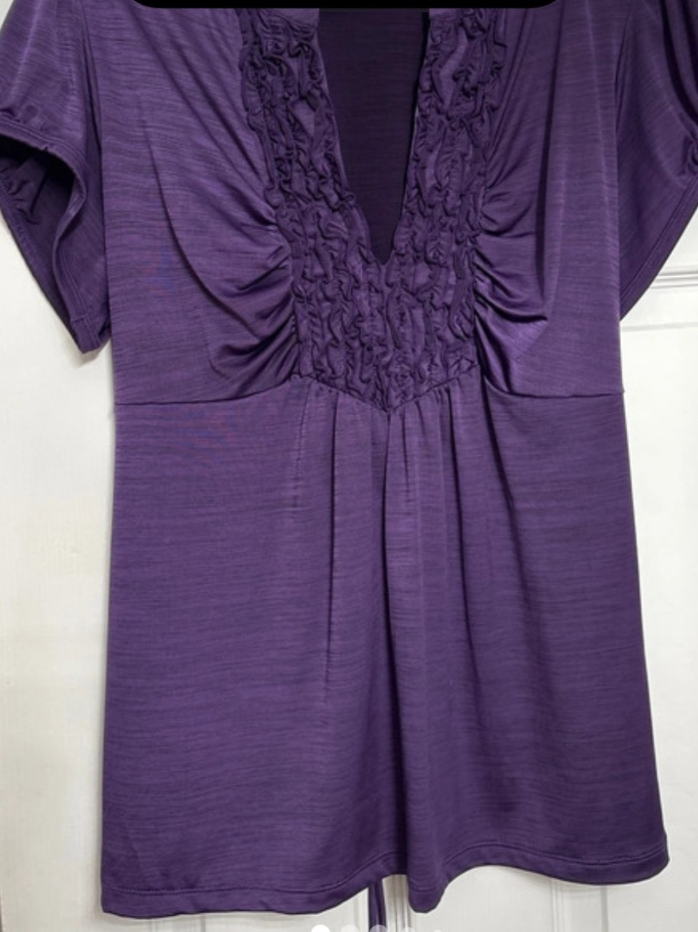 HeartSoul Purple Ruffled V-Neck Knit Blouse